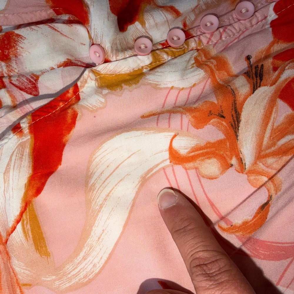 Abel the Label Pink Orange Floral High Low Maxi Dress Smocked Waist M Beach Boho - Picture 5 of 12